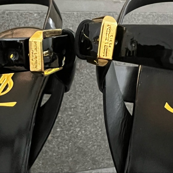 SAINT LAURENT Tribute Platform Sandals 105mm, Black Patent Leather,Sz 41EU(11US) - Picture 12 of 17